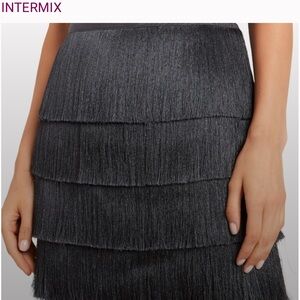 INTERMIX Charcoal Fringe Mini Skirt